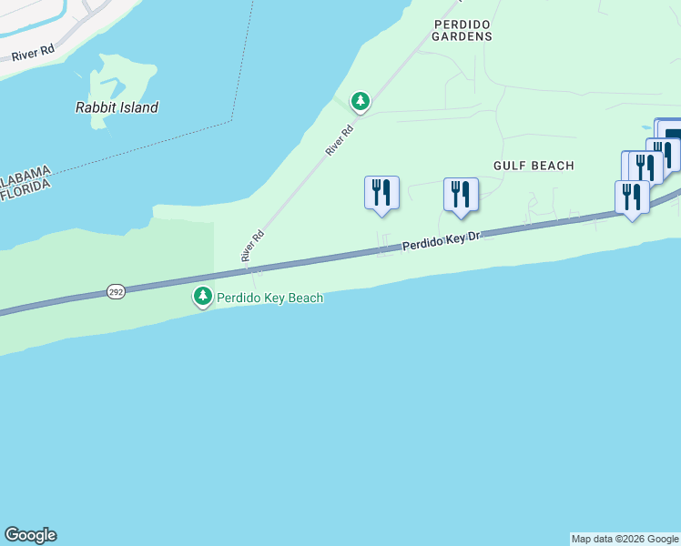 map of restaurants, bars, coffee shops, grocery stores, and more near 14621 Perdido Key Drive in Pensacola