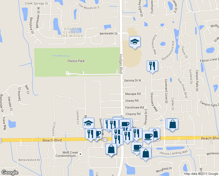 map of restaurants, bars, coffee shops, grocery stores, and more near 13540 Cheyne Road in Jacksonville