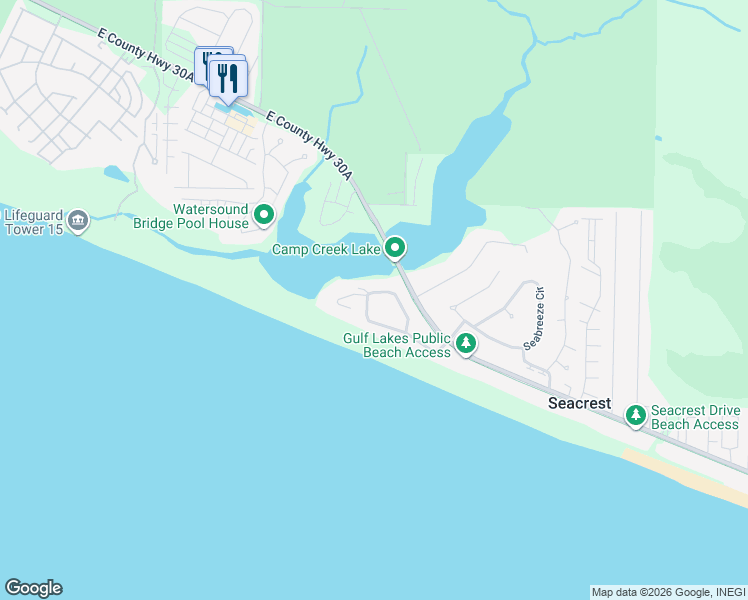 map of restaurants, bars, coffee shops, grocery stores, and more near 314 Pelican Circle in Seacrest