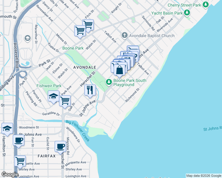 map of restaurants, bars, coffee shops, grocery stores, and more near 1806 Van Wert Avenue in Jacksonville