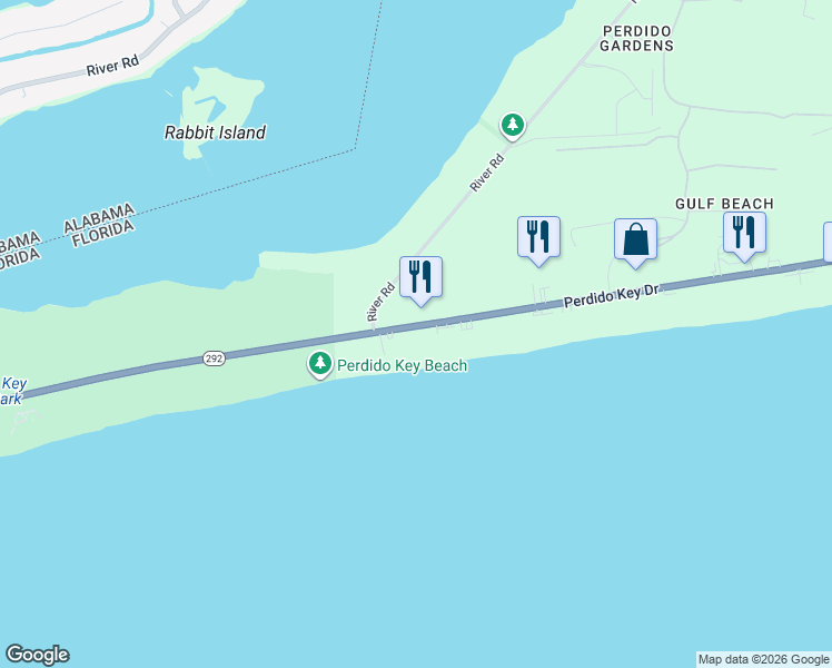 map of restaurants, bars, coffee shops, grocery stores, and more near 14737 Perdido Key Drive in Pensacola