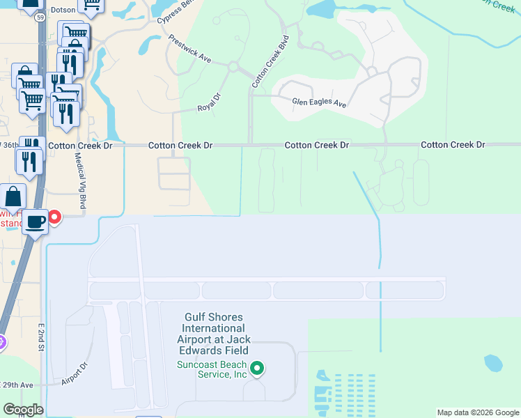 map of restaurants, bars, coffee shops, grocery stores, and more near 501 Cotton Creek Drive in Gulf Shores