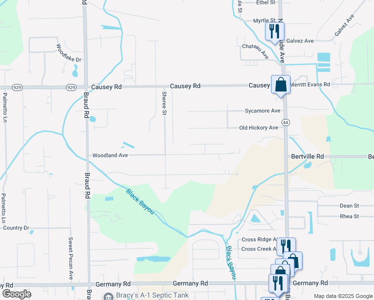 map of restaurants, bars, coffee shops, grocery stores, and more near 40270 Woodland Avenue in Gonzales