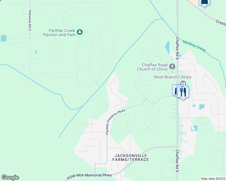 map of restaurants, bars, coffee shops, grocery stores, and more near 11321 Panther Creek Parkway in Jacksonville