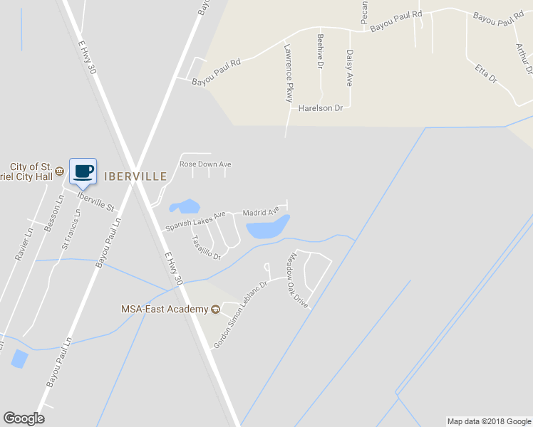 map of restaurants, bars, coffee shops, grocery stores, and more near 1195 Madrid Avenue in Saint Gabriel