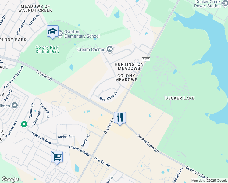 map of restaurants, bars, coffee shops, grocery stores, and more near 8415 Riverstone Drive in Austin