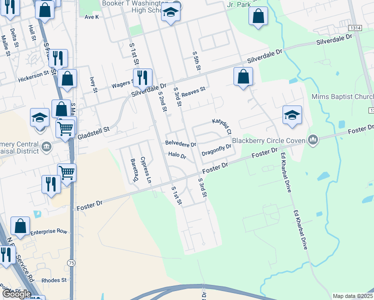 map of restaurants, bars, coffee shops, grocery stores, and more near 116 Belvedere Drive in Conroe