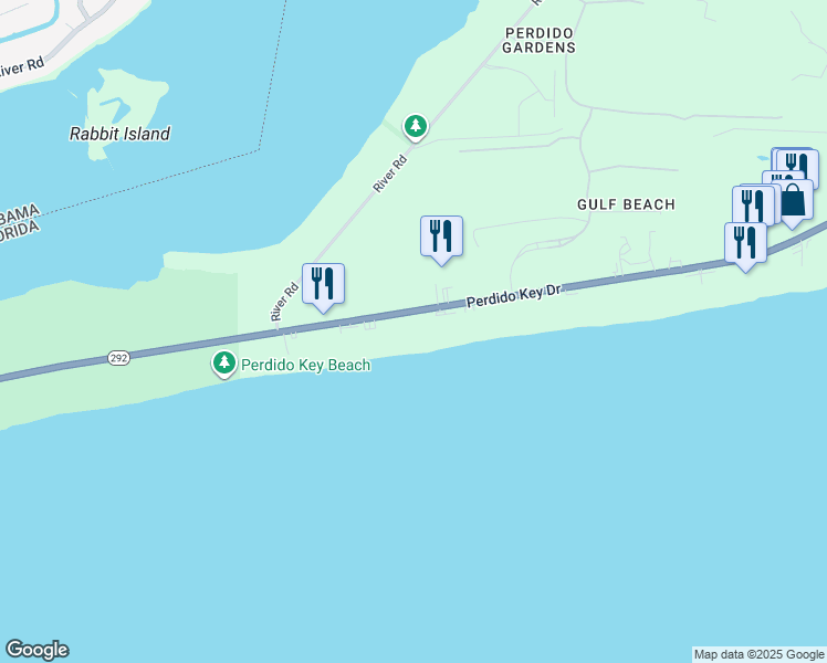 map of restaurants, bars, coffee shops, grocery stores, and more near 14621 Perdido Key Drive in Pensacola