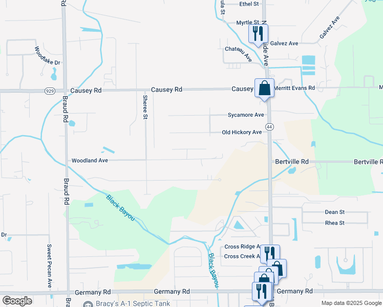 map of restaurants, bars, coffee shops, grocery stores, and more near 40330 Woodland Avenue in Gonzales