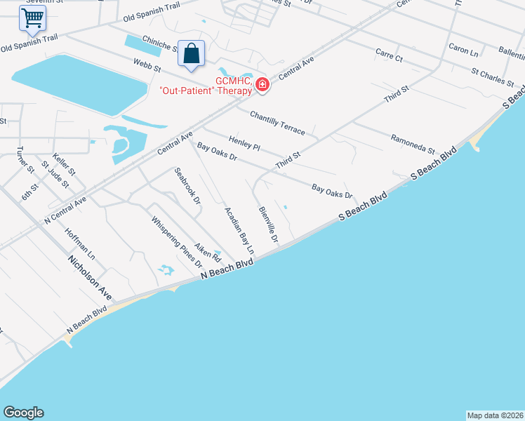 map of restaurants, bars, coffee shops, grocery stores, and more near 113 Bienville Drive in Waveland