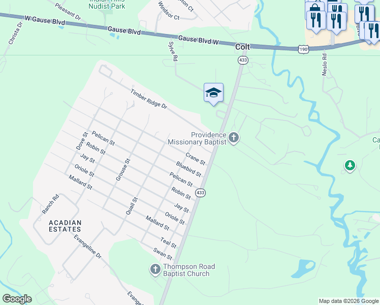 map of restaurants, bars, coffee shops, grocery stores, and more near 2022 Crane Street in Slidell
