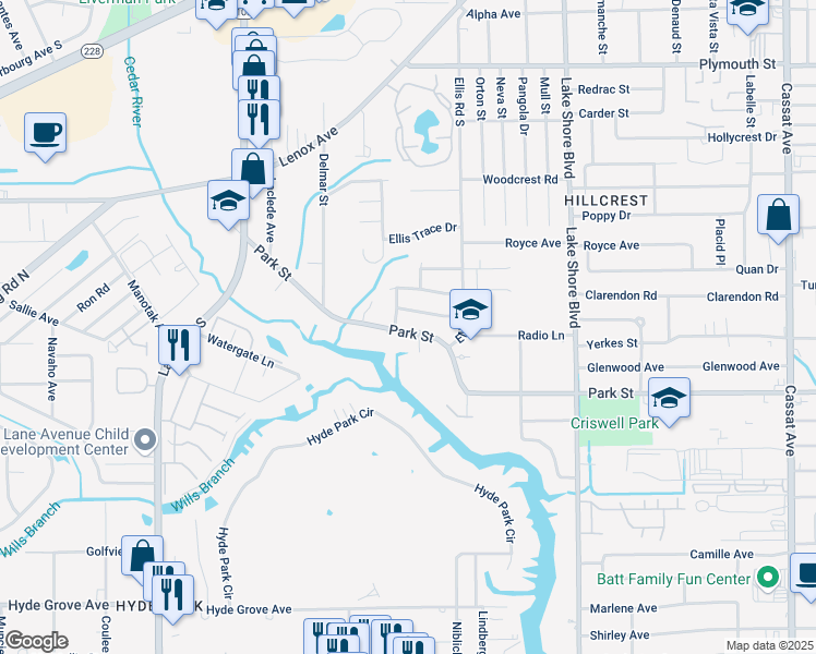 map of restaurants, bars, coffee shops, grocery stores, and more near 6051 Park Street in Jacksonville
