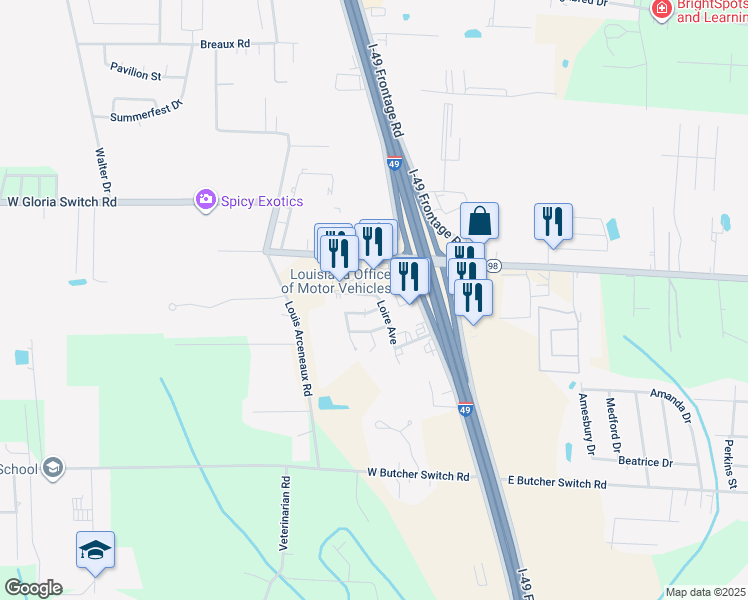 map of restaurants, bars, coffee shops, grocery stores, and more near 106 Cantal Drive in Lafayette