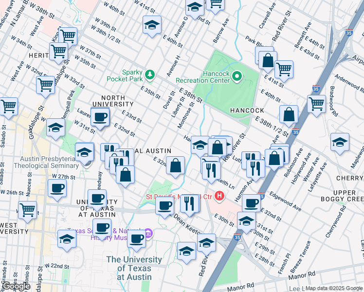 map of restaurants, bars, coffee shops, grocery stores, and more near 708 Landon Lane in Austin