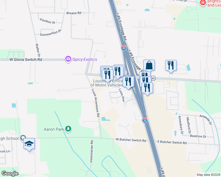map of restaurants, bars, coffee shops, grocery stores, and more near 106 Cantal Drive in Lafayette