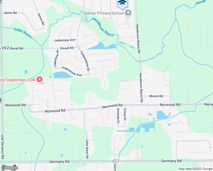 map of restaurants, bars, coffee shops, grocery stores, and more near 15437 Mossystone Drive in Prairieville