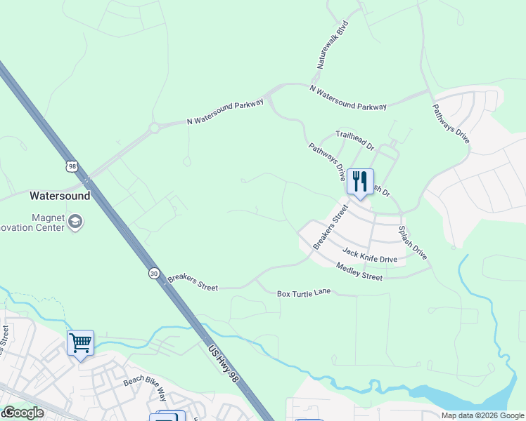 map of restaurants, bars, coffee shops, grocery stores, and more near Medley St in Panama City Beach