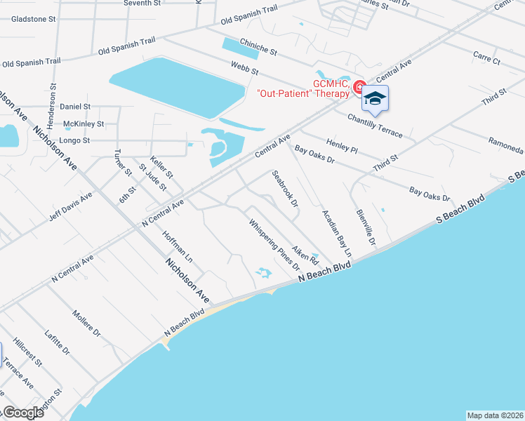 map of restaurants, bars, coffee shops, grocery stores, and more near 122 Whispering Pines Dr in Waveland