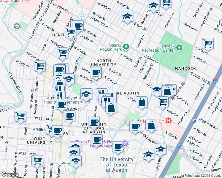 map of restaurants, bars, coffee shops, grocery stores, and more near 3109 Walling Drive in Austin