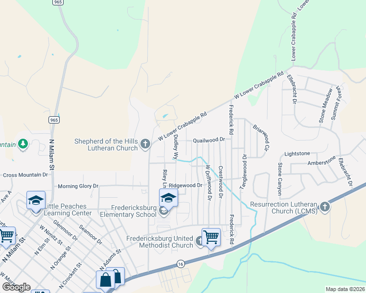map of restaurants, bars, coffee shops, grocery stores, and more near 204 Winston Drive in Fredericksburg