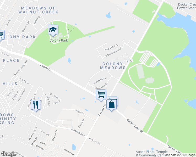 map of restaurants, bars, coffee shops, grocery stores, and more near 8403 Garcreek Circle in Austin