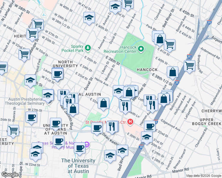 map of restaurants, bars, coffee shops, grocery stores, and more near 708 Landon Lane in Austin