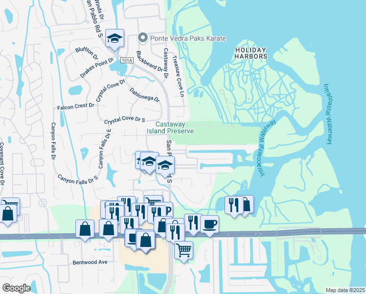map of restaurants, bars, coffee shops, grocery stores, and more near 1444 Pablo Lane in Jacksonville