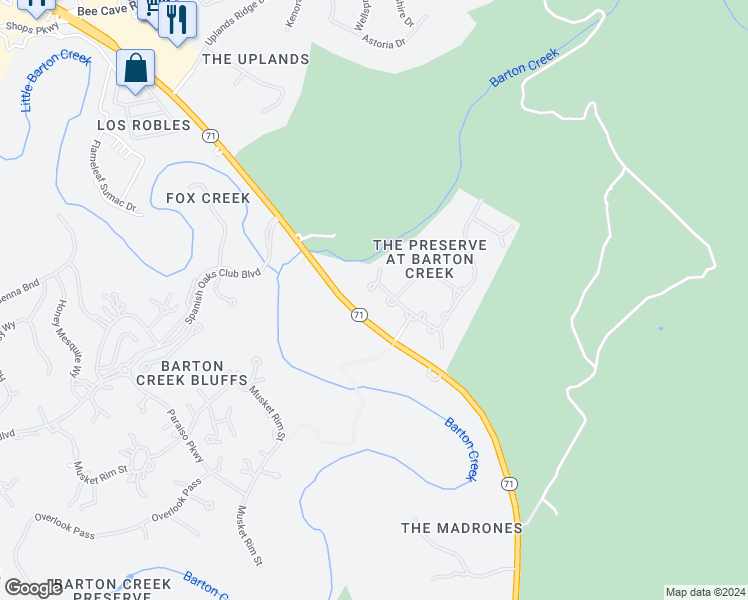 map of restaurants, bars, coffee shops, grocery stores, and more near 13117 Grazing Deer Trail in Austin