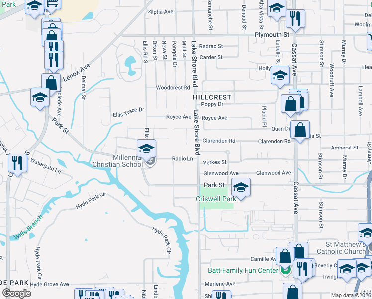 map of restaurants, bars, coffee shops, grocery stores, and more near 1447 Lake Shore Boulevard in Jacksonville