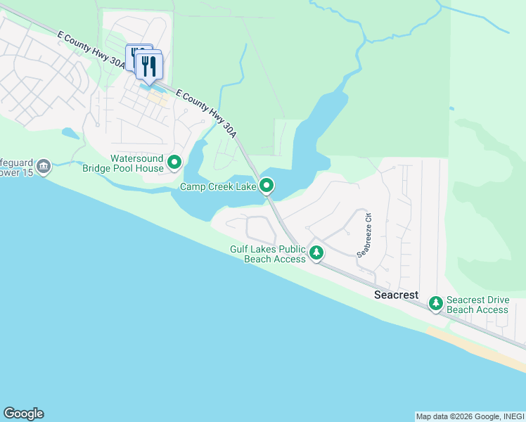 map of restaurants, bars, coffee shops, grocery stores, and more near 314 Pelican Circle in Seacrest