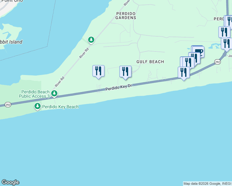 map of restaurants, bars, coffee shops, grocery stores, and more near 14391 Perdido Key Drive in Pensacola