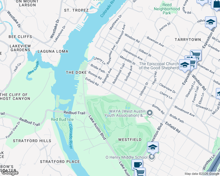 map of restaurants, bars, coffee shops, grocery stores, and more near in Austin