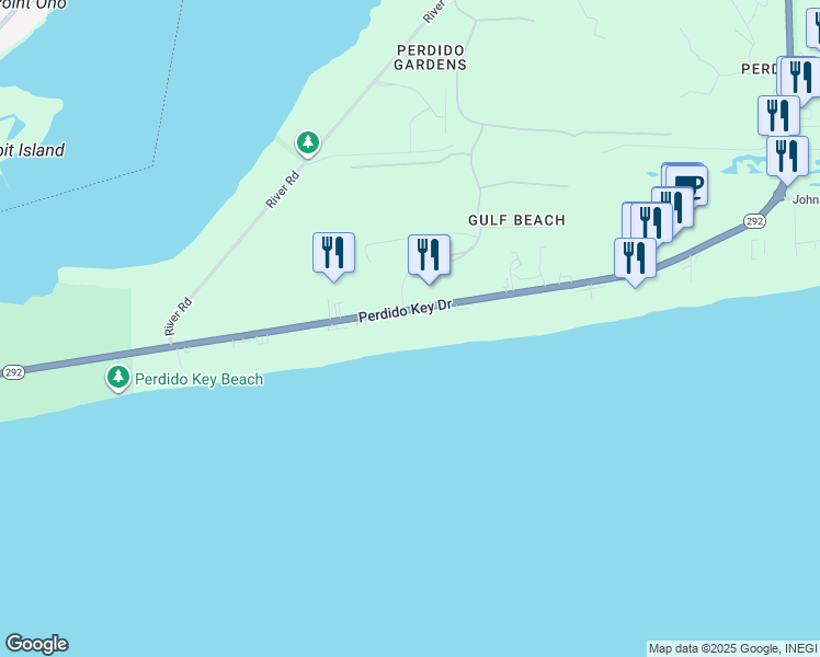 map of restaurants, bars, coffee shops, grocery stores, and more near 14389 Perdido Key Drive in Pensacola