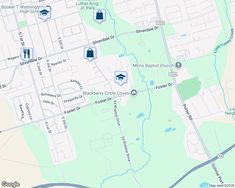 map of restaurants, bars, coffee shops, grocery stores, and more near 1101 Foster Drive in Conroe
