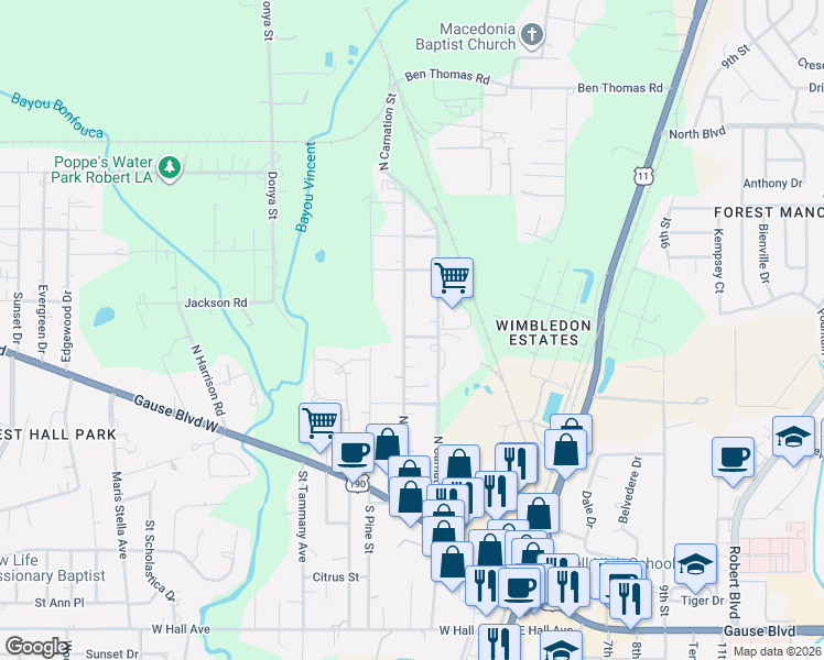 map of restaurants, bars, coffee shops, grocery stores, and more near 522 Magnolia Street in Slidell