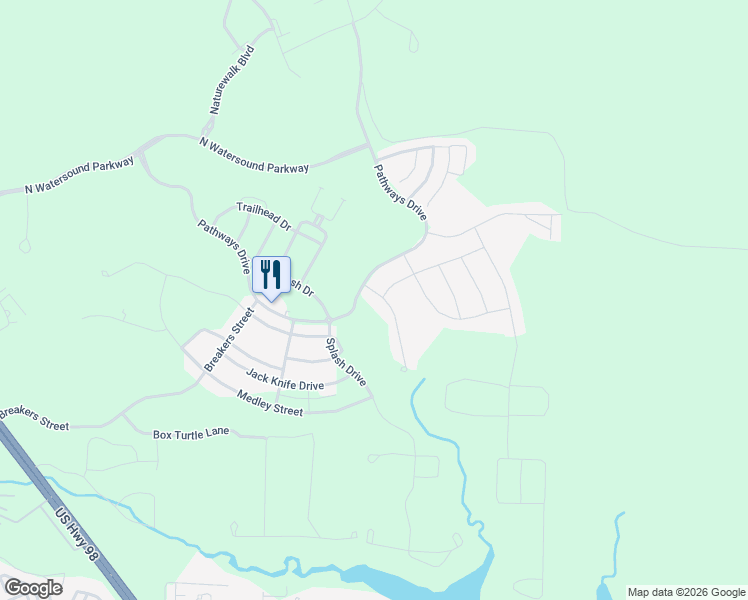 map of restaurants, bars, coffee shops, grocery stores, and more near 1028 Pathways Drive in Panama City Beach