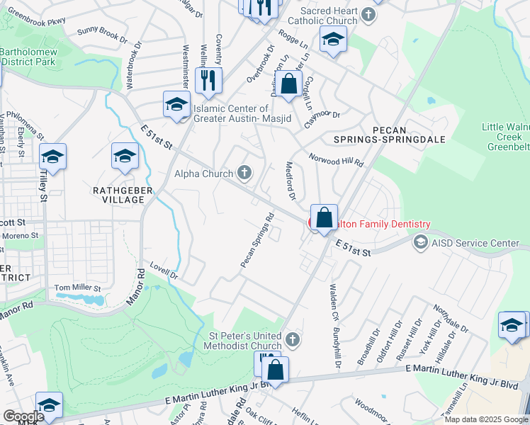 map of restaurants, bars, coffee shops, grocery stores, and more near in Austin
