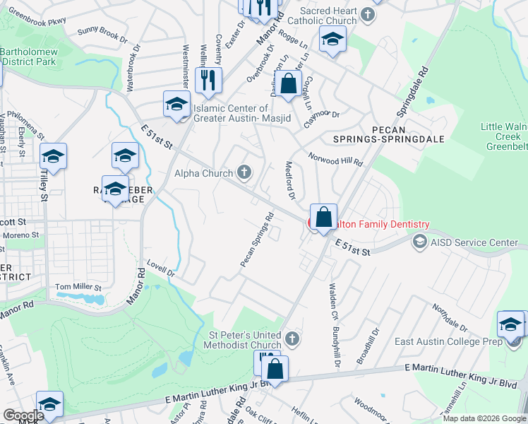 map of restaurants, bars, coffee shops, grocery stores, and more near in Austin