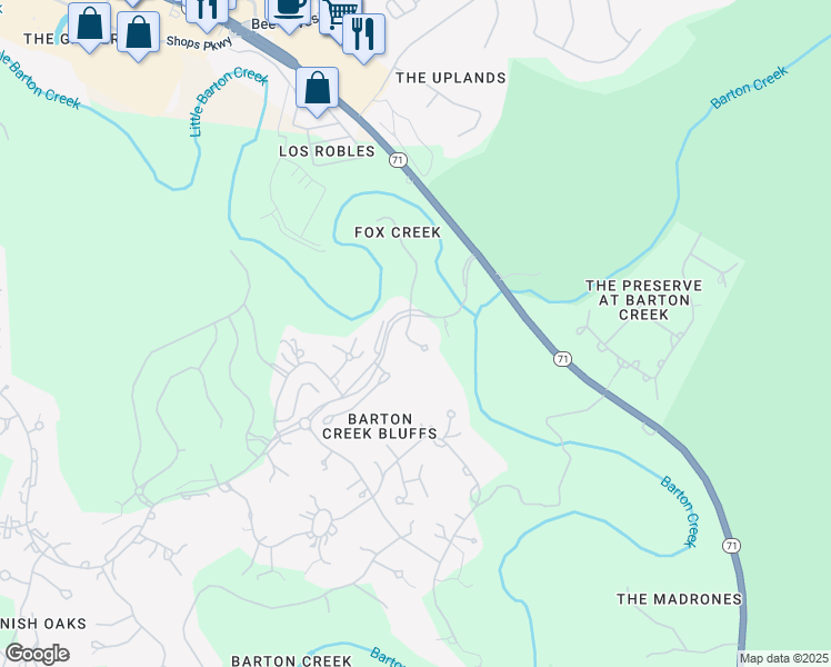 map of restaurants, bars, coffee shops, grocery stores, and more near 4501 Spanish Oaks Club Boulevard in Austin