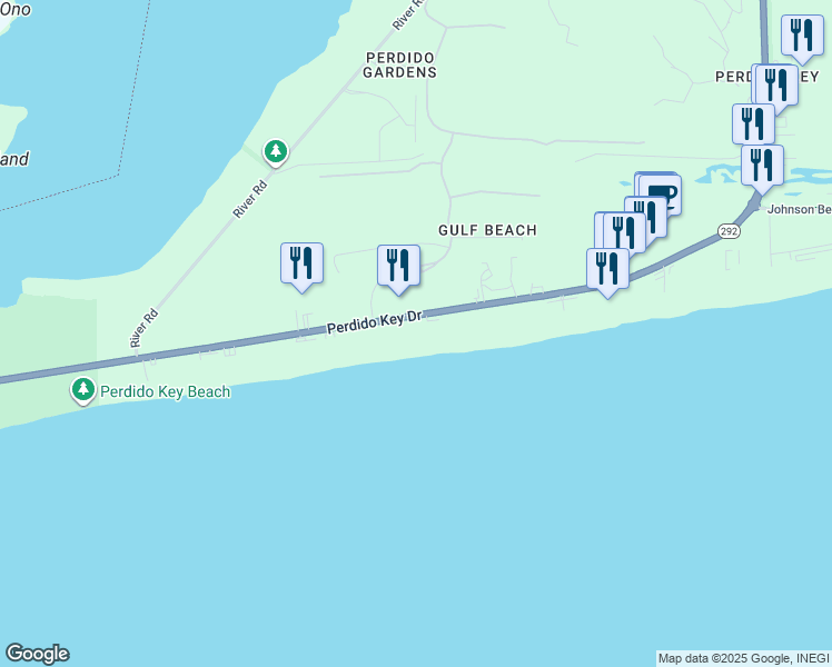 map of restaurants, bars, coffee shops, grocery stores, and more near 14259 Perdido Key Drive in Pensacola