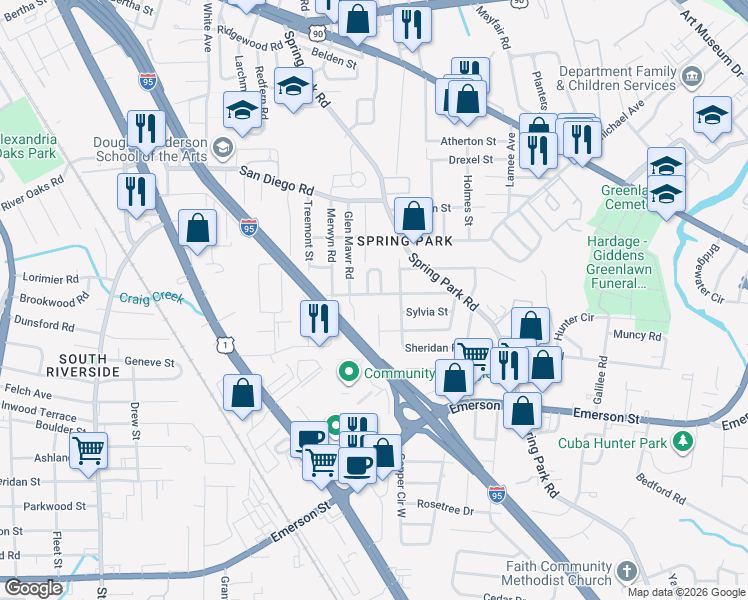 map of restaurants, bars, coffee shops, grocery stores, and more near 3243 Claremont Road in Jacksonville