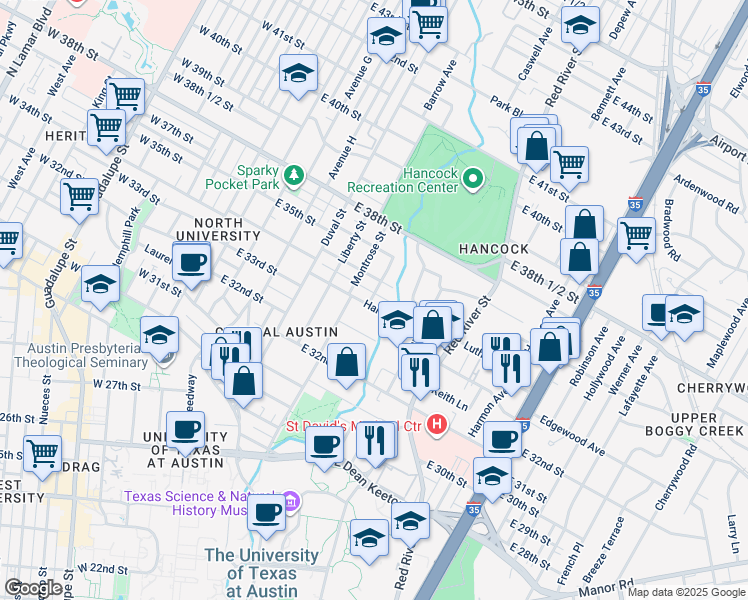 map of restaurants, bars, coffee shops, grocery stores, and more near in Austin