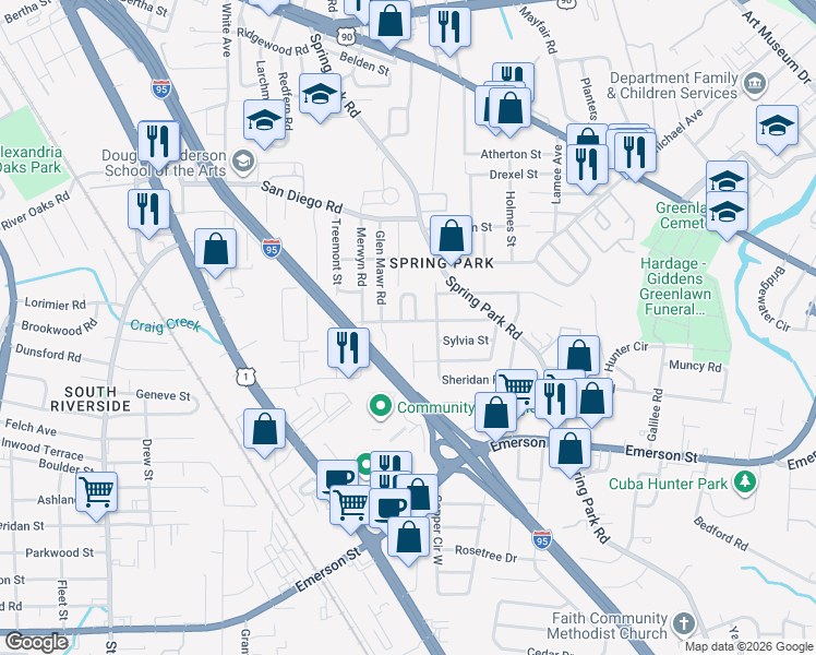 map of restaurants, bars, coffee shops, grocery stores, and more near 3243 Claremont Road in Jacksonville
