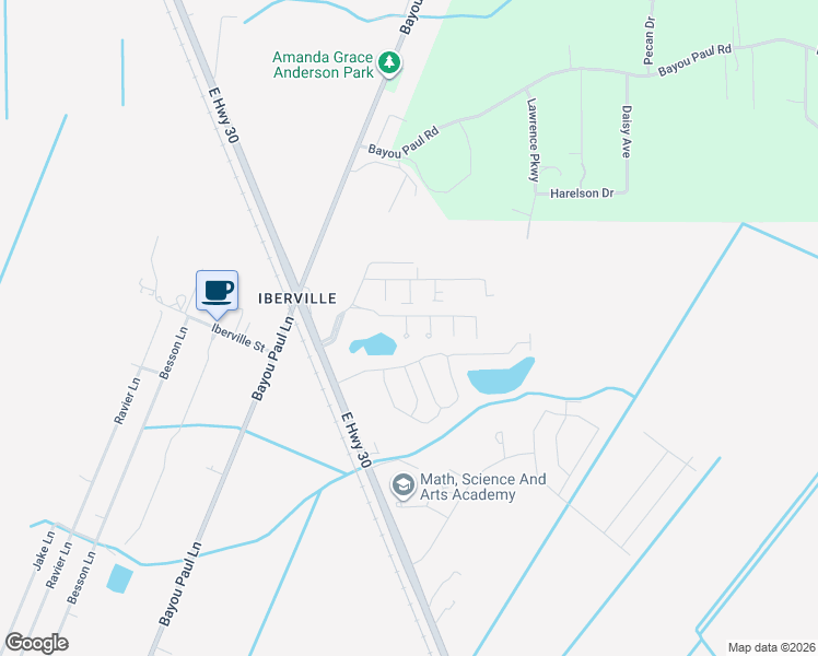 map of restaurants, bars, coffee shops, grocery stores, and more near 1335 Belle Terre Drive in Saint Gabriel