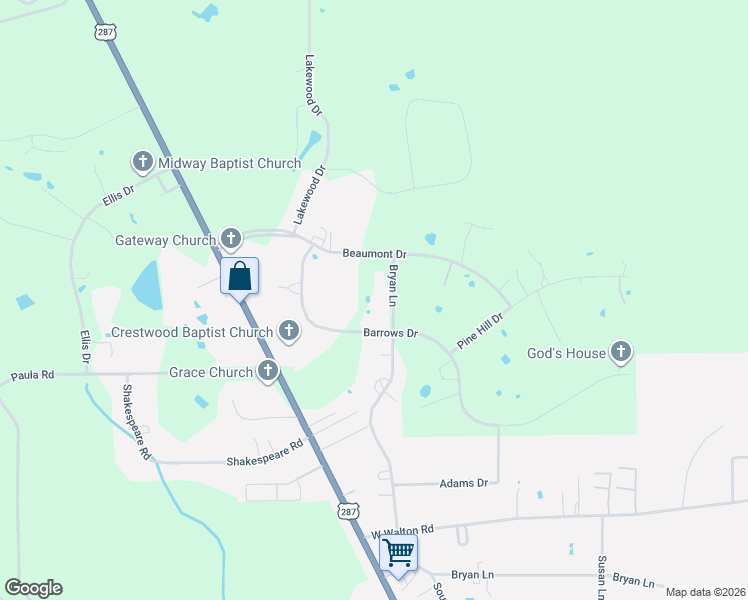 map of restaurants, bars, coffee shops, grocery stores, and more near 4742 Bryan Lane in Kountze