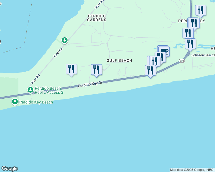 map of restaurants, bars, coffee shops, grocery stores, and more near 14123 Perdido Key Drive in Pensacola