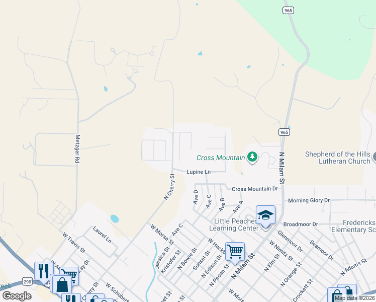 map of restaurants, bars, coffee shops, grocery stores, and more near 1209 Spotted Fawn Trail in Fredericksburg