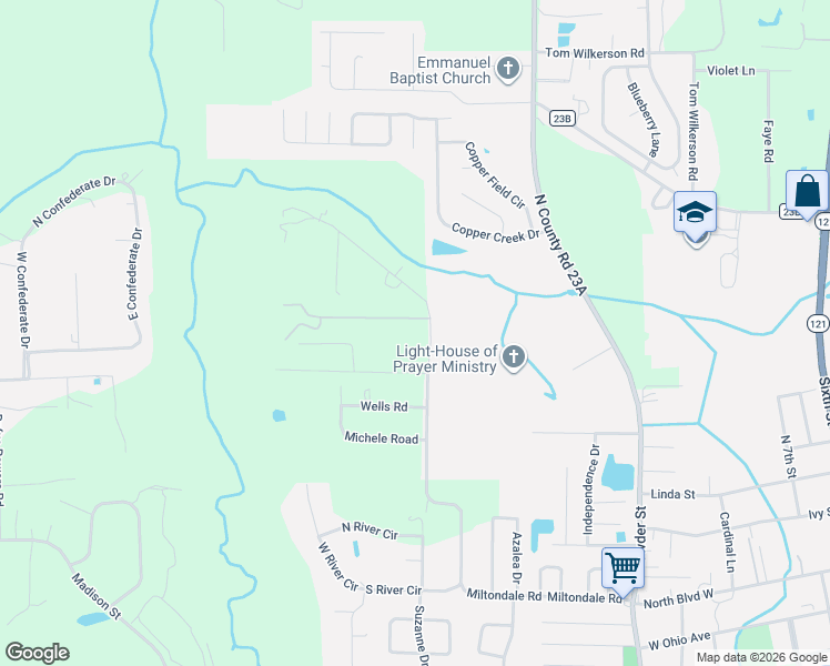 map of restaurants, bars, coffee shops, grocery stores, and more near 6717 Miltondale Road in Macclenny