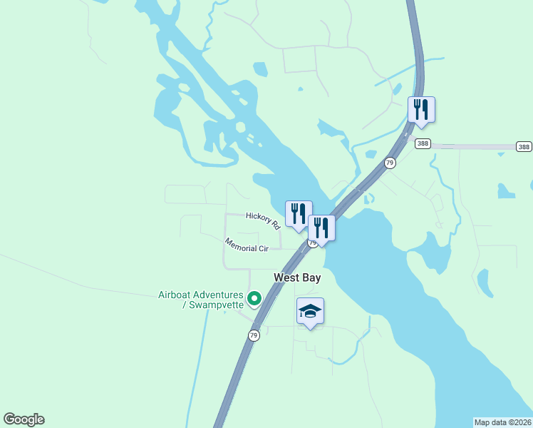 map of restaurants, bars, coffee shops, grocery stores, and more near 6544 Hickory Road in Panama City Beach