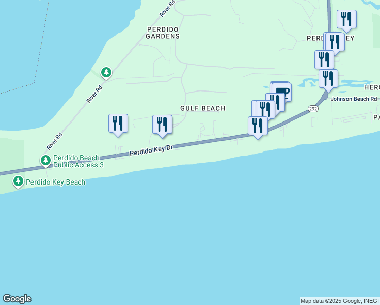 map of restaurants, bars, coffee shops, grocery stores, and more near 14123 Perdido Key Drive in Pensacola